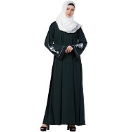A-line Abaya with Embroidery work on sleeves- Bottle Green A-line Abaya with Embroidery work on sleeves- Bottle Green