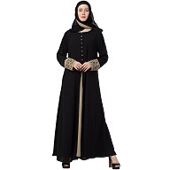 Layered Abaya with Embroidery work on Sleeves- Black-Beige Layered Abaya with Embroidery work on Sleeves- Black-Beige