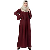 Designer pleated abaya with bell sleeves- Maroon Designer pleated abaya with bell sleeves- Maroon