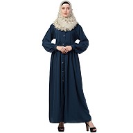 Front open abaya with cuff sleeves- Blue Front open abaya with cuff sleeves- Blue
