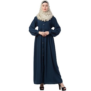 Front open abaya with cuff sleeves- Blue