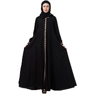 Designer Umbrella cut abaya with cuff sleeves- Black Designer Umbrella cut abaya with cuff sleeves- Black