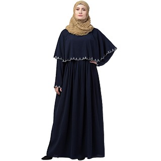 Embroidered Cape abaya- Navy Blue