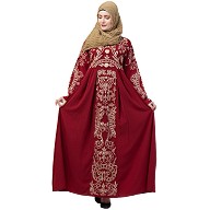Premium abaya with Golden Embroidery work- Red Premium abaya with Golden Embroidery work- Red