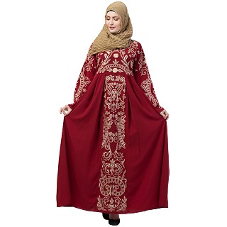 Premium abaya with Golden Embroidery work- Red