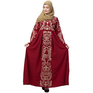 Premium abaya with Golden Embroidery work- Red