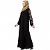 A-line abaya with embroidery work on sleeves- Black A-line abaya with embroidery work on sleeves- Black