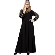 A-line abaya with embroidery work on sleeves- Black A-line abaya with embroidery work on sleeves- Black
