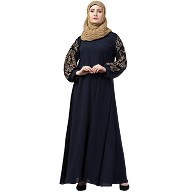 A-line abaya with embroidery work on sleeves- Navy Blue A-line abaya with embroidery work on sleeves- Navy Blue