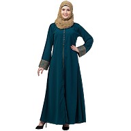 Double Layered Abaya with Embroidery work on Sleeves- Firozy-Beige Double Layered Abaya with Embroidery work on Sleeves- Firozy-Beige