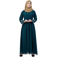Embroidery abaya with Designer border at bottom- Teal Green Embroidery abaya with Designer border at bottom- Teal Green