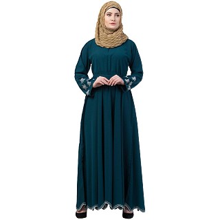 Embroidery abaya with Designer border at bottom- Teal Green