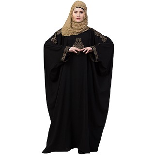 Kaftan abaya with Embroidery work - Black-Golden