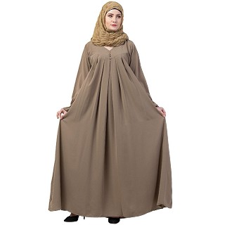 Pintuck abaya with V shape neck-Khakee