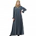 Pintuck abaya with V shape neck-Grey Pintuck abaya with V shape neck-Grey