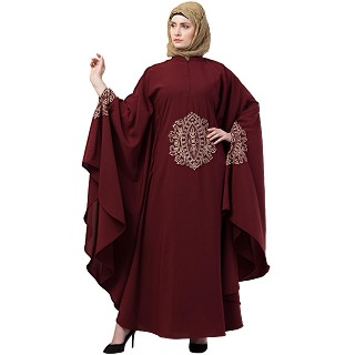 Irani style Kaftan abaya with Embroidery work-Maroon