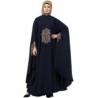 Irani style Kaftan abaya with Embroidery work- Navy blue