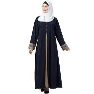 Double layered abaya with embroidery work on sleeves- Navy blue-Beige Double layered abaya with embroidery work on sleeves- Navy blue-Beige