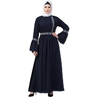 Embroidered Pintuck abaya- Navy Blue Embroidered Pintuck abaya- Navy Blue