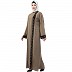 Front open abaya with embroidery work- Beige-black Front open abaya with embroidery work- Beige-black