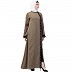 Front open abaya with embroidery work- Beige-black Front open abaya with embroidery work- Beige-black