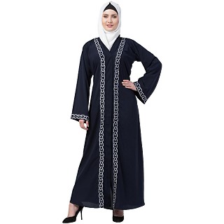 Navy blue Front open embroidery abaya