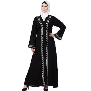 Black Front open embroidery abaya