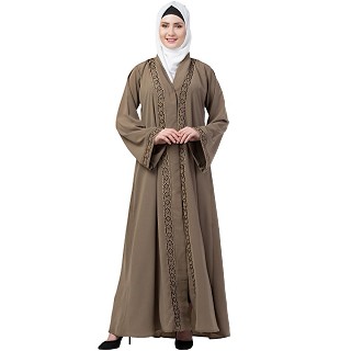 Beige Front open embroidery abaya