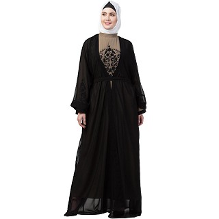 Double layered embroidery Dubai abaya