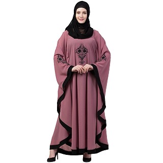 Embroidered designer Kaftan abaya- Puce Pink