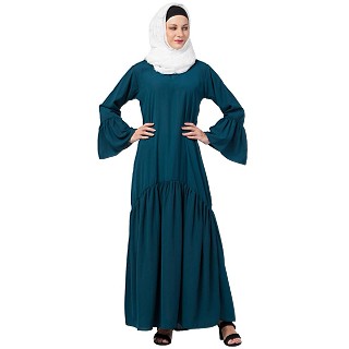 Casual abaya with bell sleeves- Teal Green