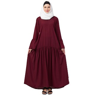 Casual abaya with bell sleeves- Wine color