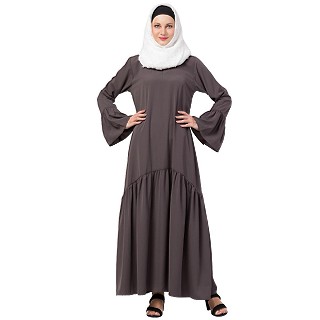 Casual abaya with bell sleeves- Ash Grey