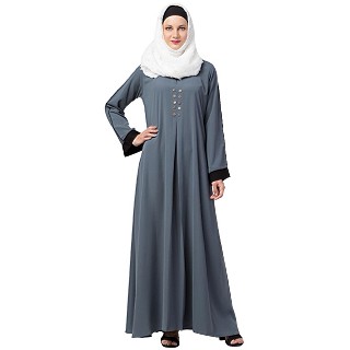 Casual abaya with piping work- Grey