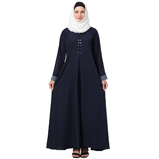 Casual abaya with piping work- Navy Blue