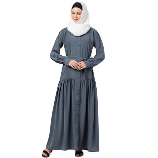 Front open abaya with a belt- Grey