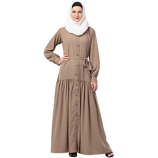 Front open abaya with a belt- Beige