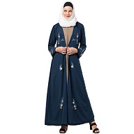 Embroidery abaya in double layers- Firozi-Beige Embroidery abaya in double layers- Firozi-Beige