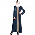 Embroidery abaya in double layers- Firozi-Beige Embroidery abaya in double layers- Firozi-Beige