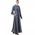 Collared abaya with embroidery- Grey Collared abaya with embroidery- Grey