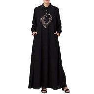Collared abaya with embroidery- Black Collared abaya with embroidery- Black