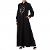 Collared abaya with embroidery- Black Collared abaya with embroidery- Black