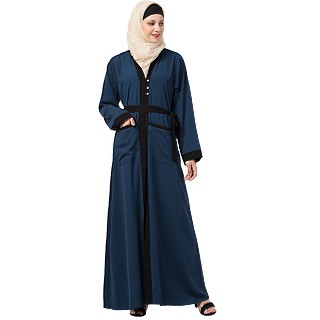 Front open abaya with black border- Blue