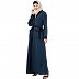 Front open abaya with black border- Blue
