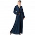 Front open abaya with black border- Blue