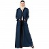 Front open abaya with black border- Blue