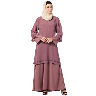 Layered Abaya with Embroidery work- Pink