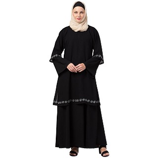 Layered Abaya with Embroidery work- Black