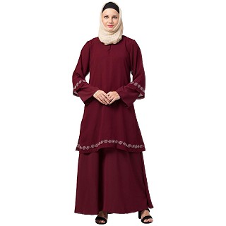 Layered Abaya with Embroidery work- Maroon