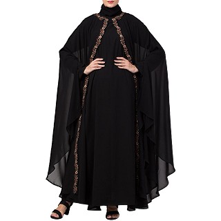 Double layered Irani Kaftan abaya with embroidery- Black